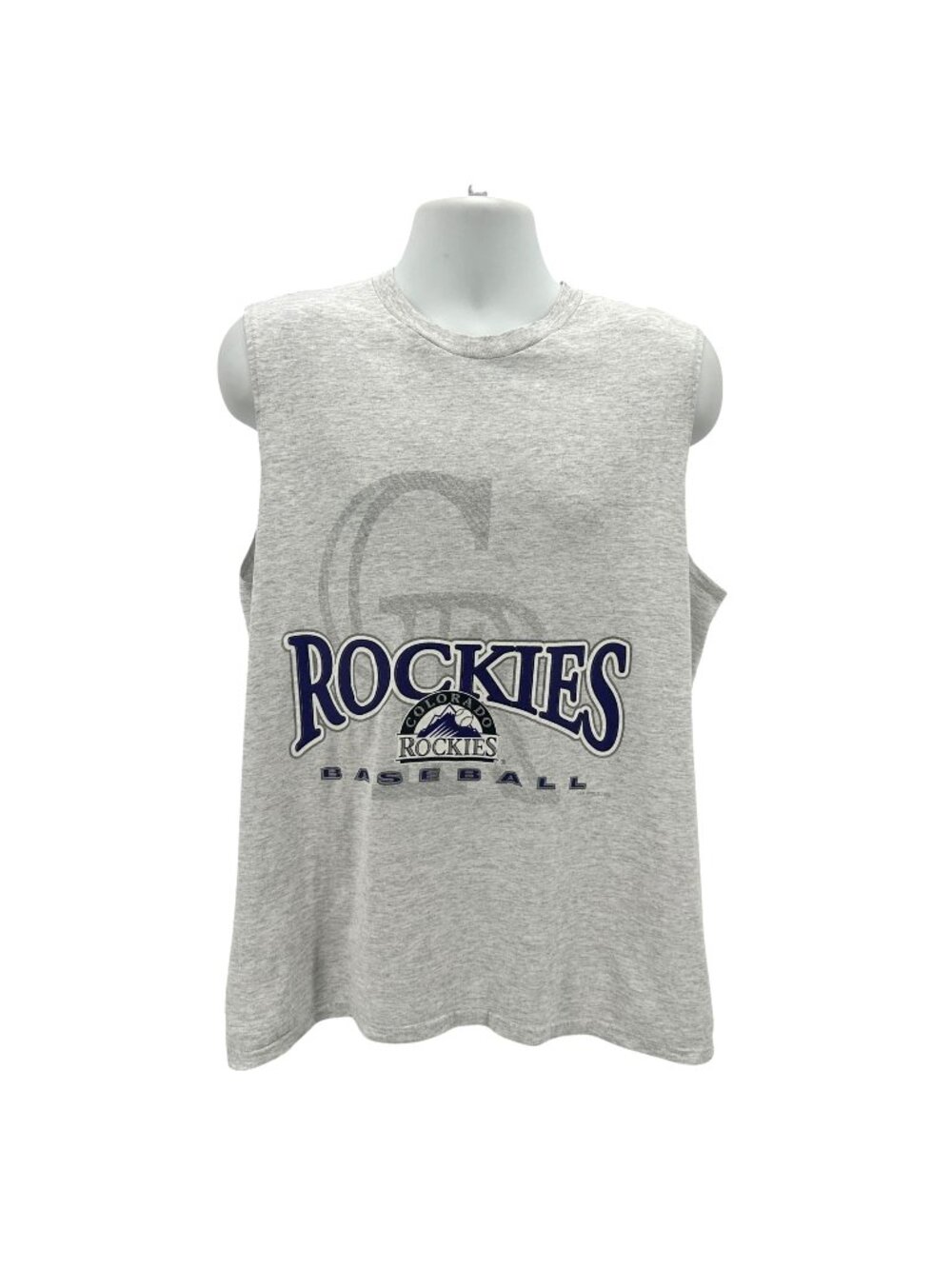 Vintage Colorado Rockies Mens Large Tank Top Graphic Gray Gray Logo 1995 T-Shirt